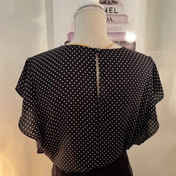 ANN TAYLOR Black Polkadot Ruffle sleeve Sheer Top Size Large - Picture 3 of 6